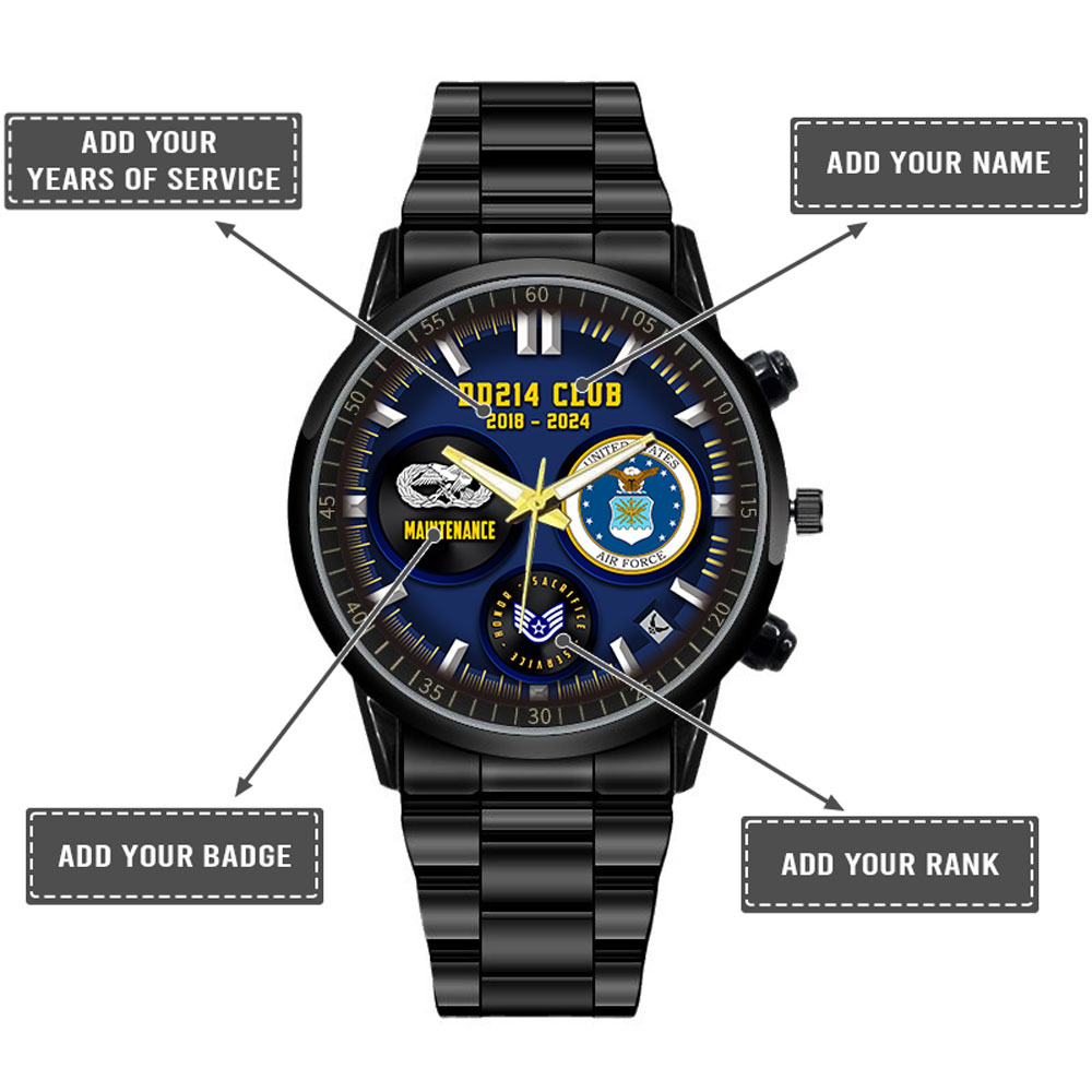 Customized USAF Badge Black Stainless Steel Quartz 42mm Watch 10 Customized USAF Badge Black Stainless Steel Quartz 42mm Watch