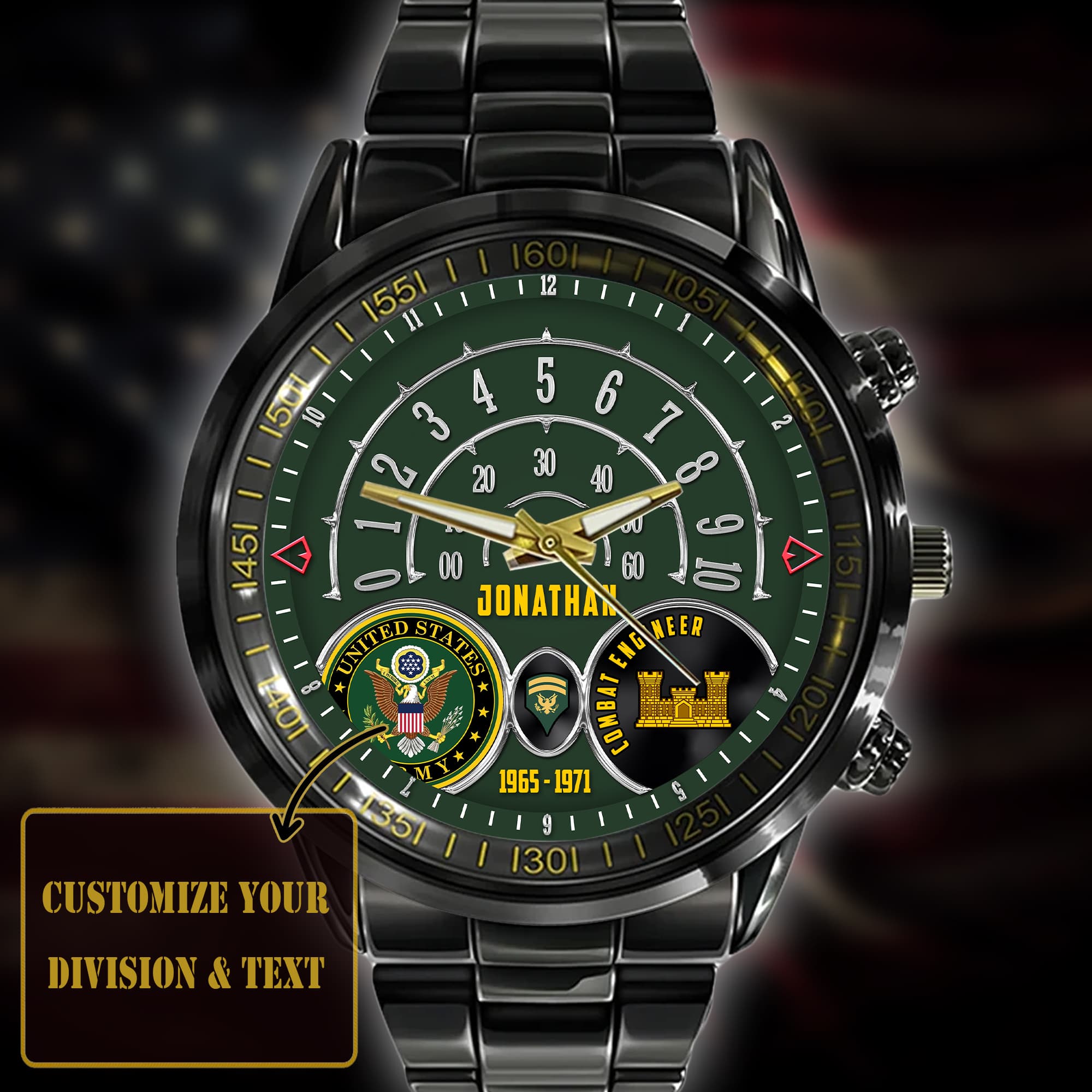 Army Enlisted Rank Insignia, Army Branch Black Black Stainless Steel Watch SS7 7 Army Enlisted Rank Insignia, Army Branch Black Black Stainless Steel Watch SS7