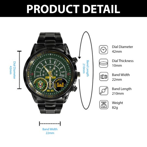 Army Enlisted Rank Insignia Army Branch Black Black Stainless Steel Watch SS7 4